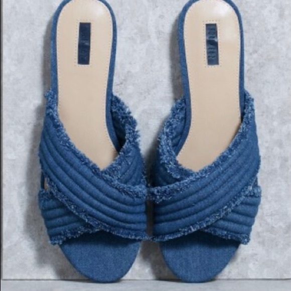 Forever 21 Shoes - Blue frayed denim slides NWT